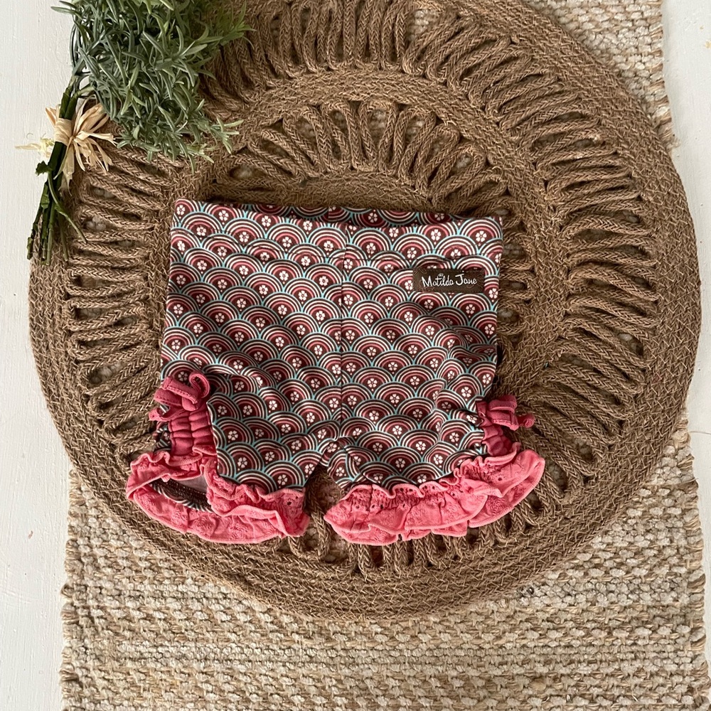 Matilda Jane Brown and Blue Patterned Shorts Sz 6/12mths